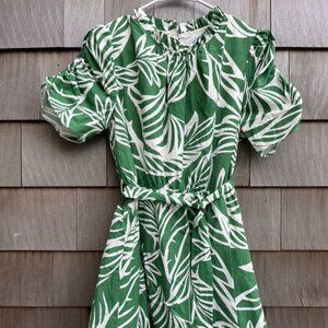 Women's THML Green Palm Leaf Ruffle Dress Size L, Excellent Condition